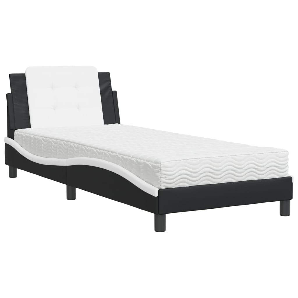 Pat cu saltea, negru și alb, 80x200 cm, piele ecologică GartenMobel Dekor
