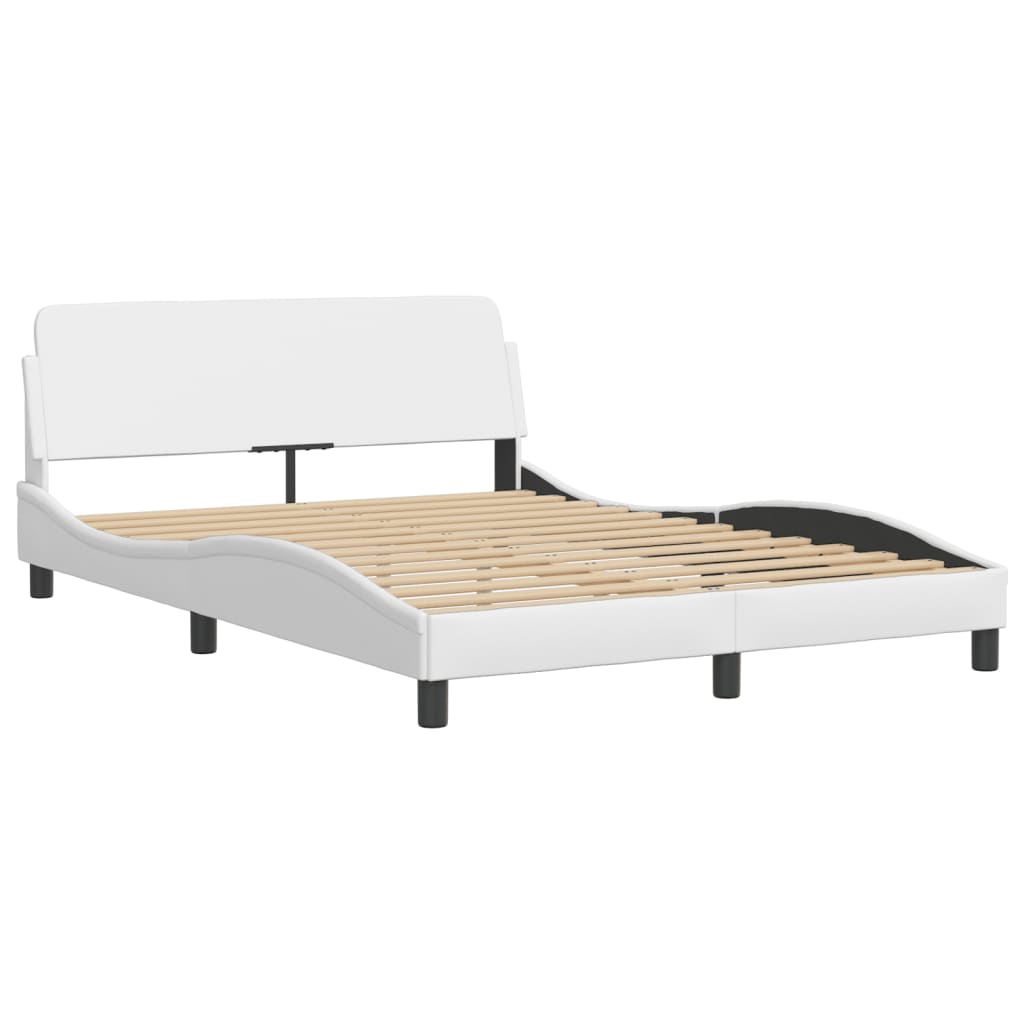 Pat cu saltea, alb, 140x190 cm, piele ecologică GartenMobel Dekor