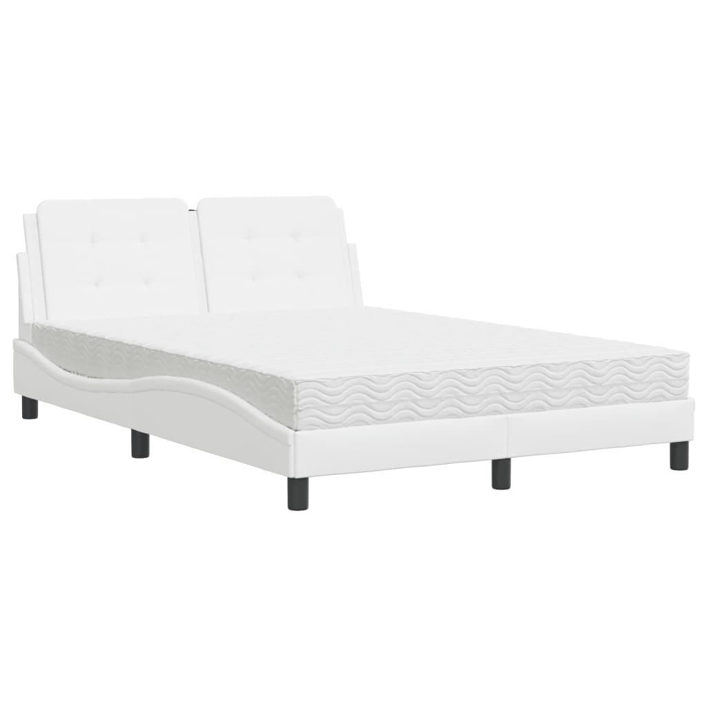 Pat cu saltea, alb, 140x190 cm, piele ecologică GartenMobel Dekor