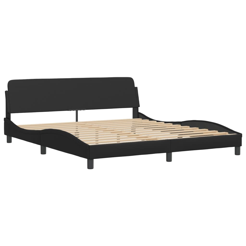 Pat cu saltea, negru, 180x200 cm, piele ecologică GartenMobel Dekor