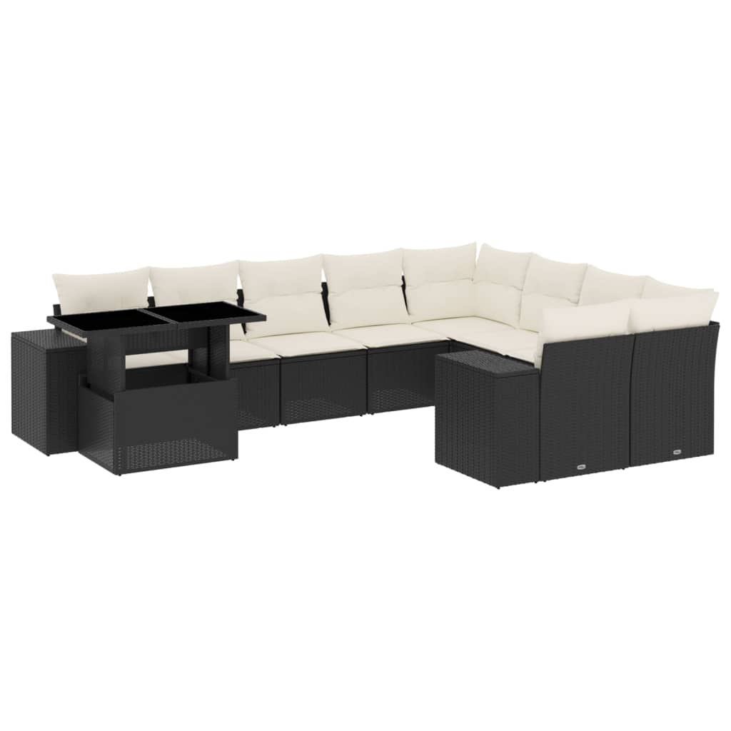 Set canapele de grădină cu perne, 10 piese, negru, poliratan GartenMobel Dekor