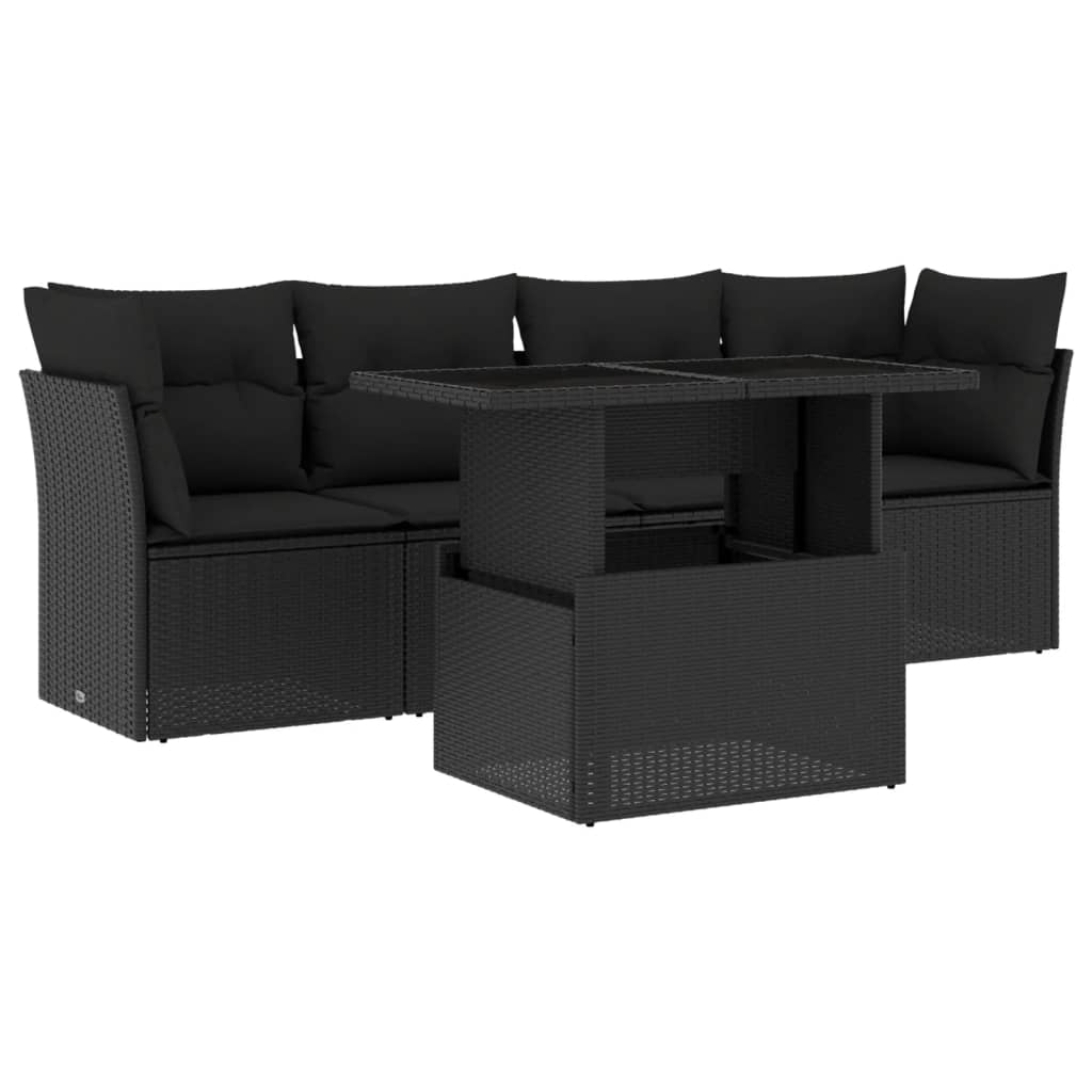 Set mobilier de grădină cu perne, 5 piese, negru, poliratan GartenMobel Dekor
