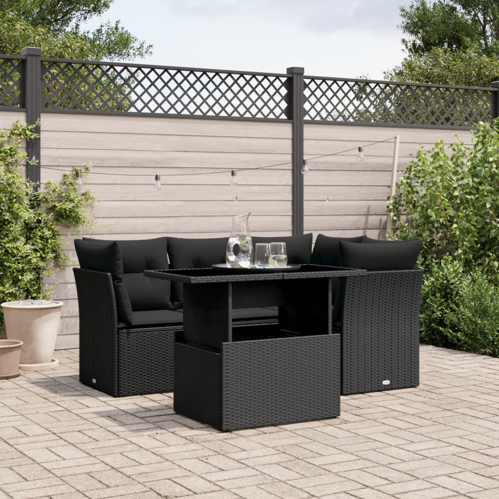 Set mobilier de grădină cu perne, 5 piese, negru, poliratan GartenMobel Dekor