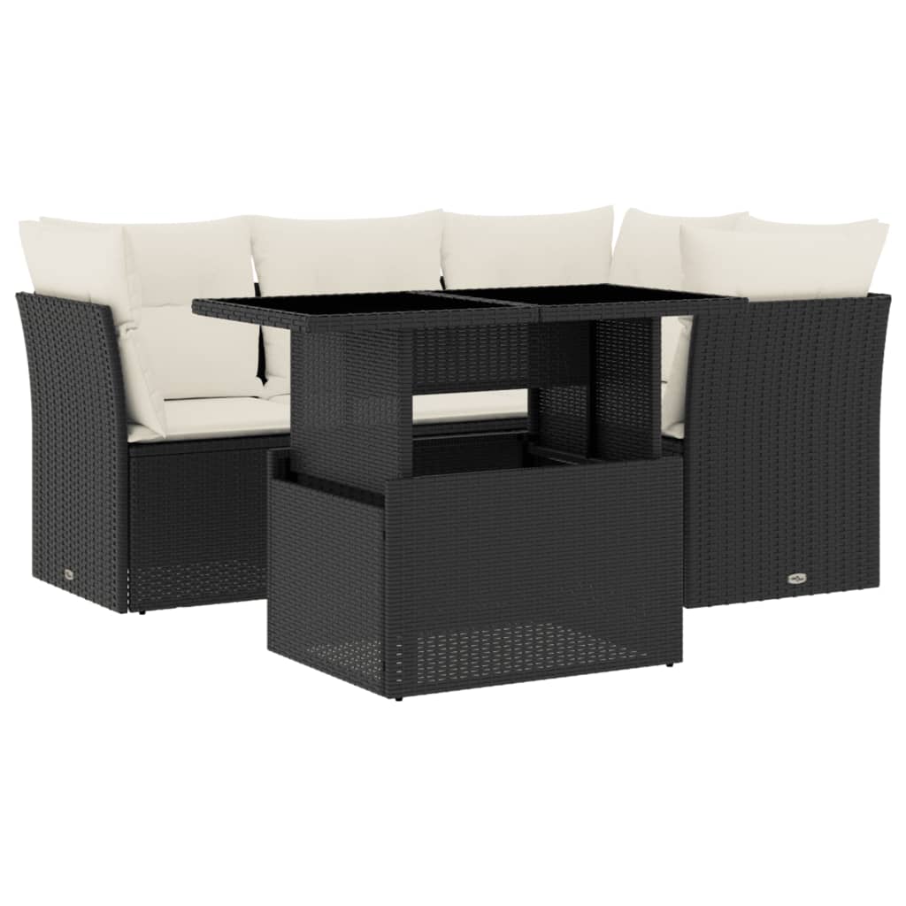 Set mobilier de grădină cu perne, 5 piese, negru, poliratan GartenMobel Dekor