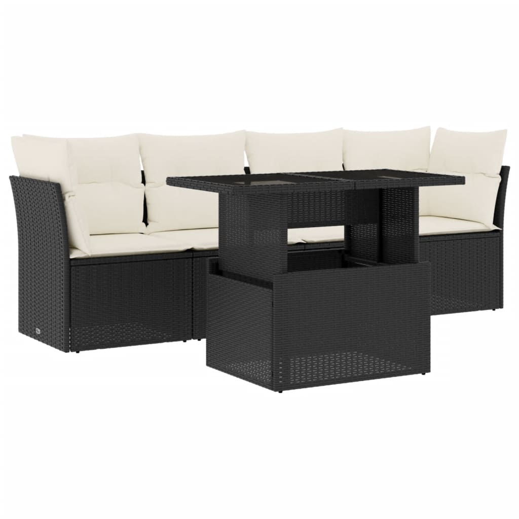 Set mobilier de grădină cu perne, 5 piese, negru, poliratan GartenMobel Dekor