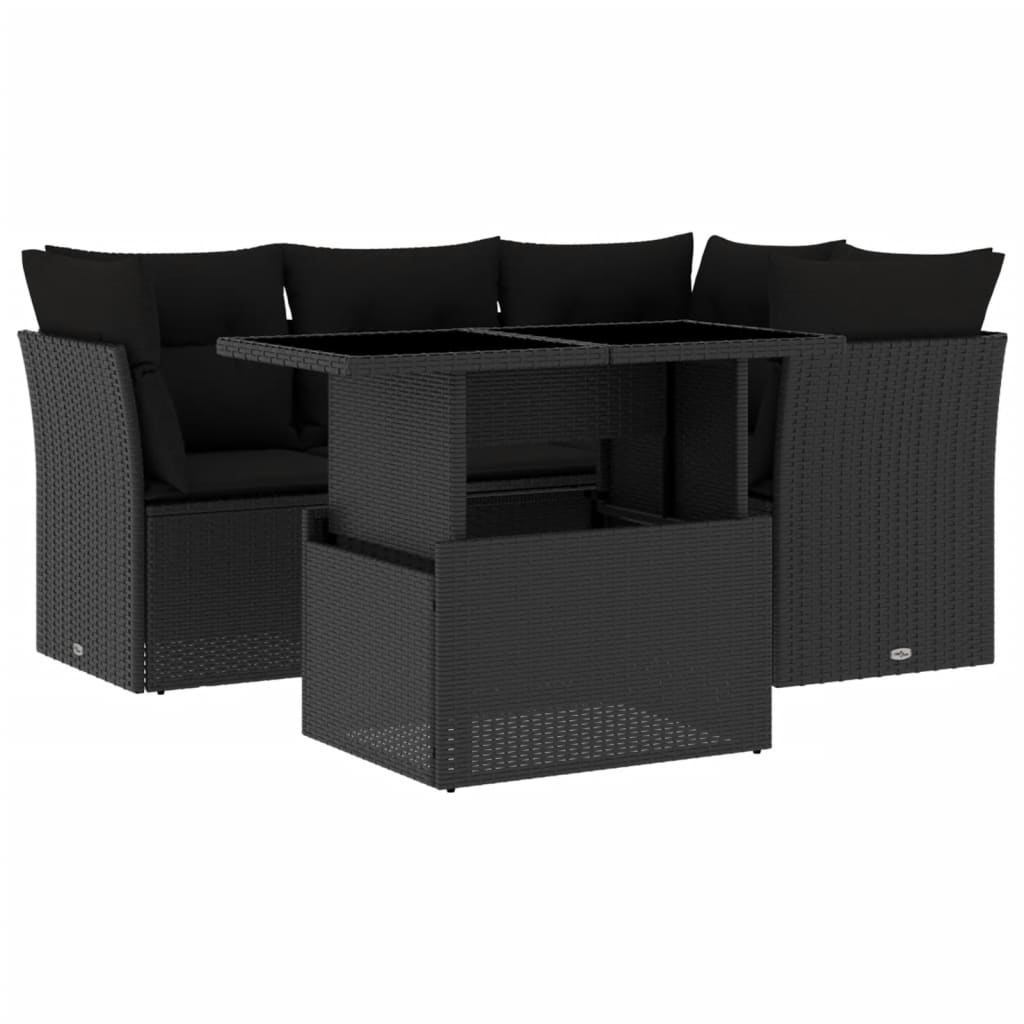 Set mobilier de grădină cu perne, 5 piese, negru, poliratan GartenMobel Dekor