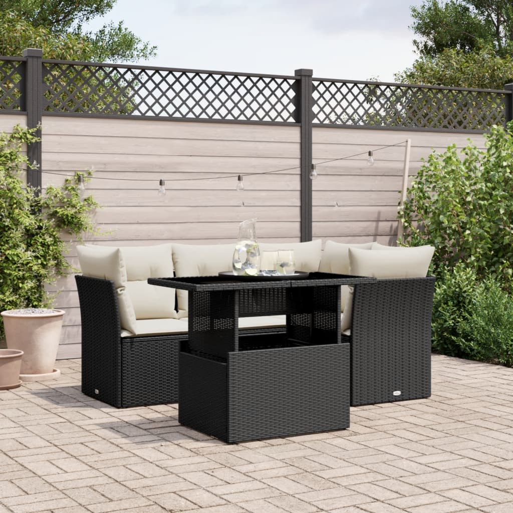 Set mobilier de grădină cu perne, 5 piese, negru, poliratan GartenMobel Dekor
