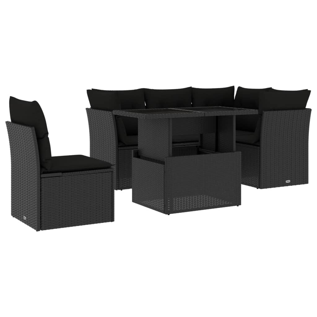 Set mobilier de grădină cu perne, 6 piese, negru, poliratan GartenMobel Dekor