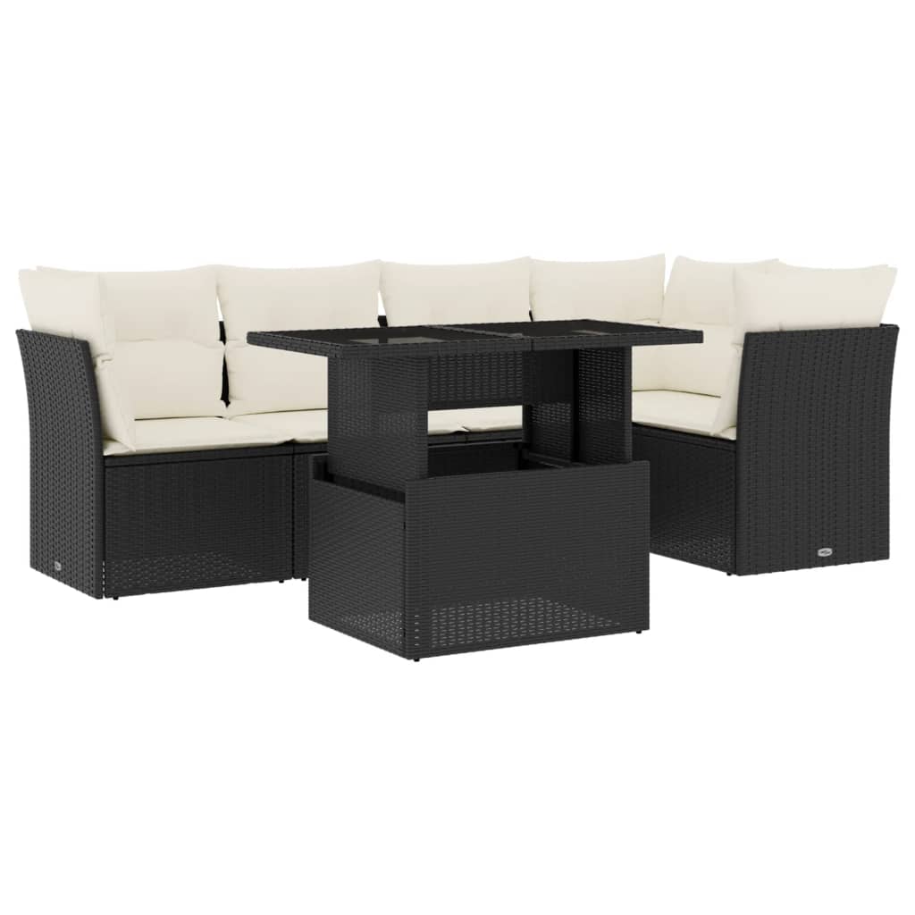 Set mobilier de grădină cu perne, 6 piese, negru, poliratan GartenMobel Dekor