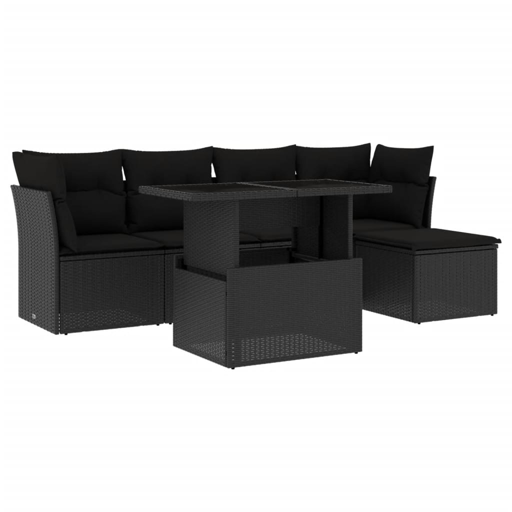 Set mobilier de grădină cu perne, 6 piese, negru, poliratan GartenMobel Dekor