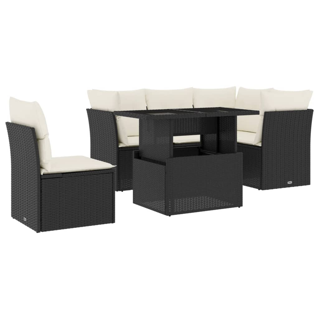 Set mobilier de grădină cu perne, 6 piese, negru, poliratan GartenMobel Dekor