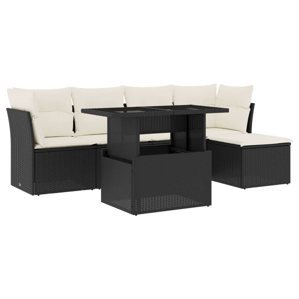 Set mobilier de grădină cu perne, 6 piese, negru, poliratan GartenMobel Dekor