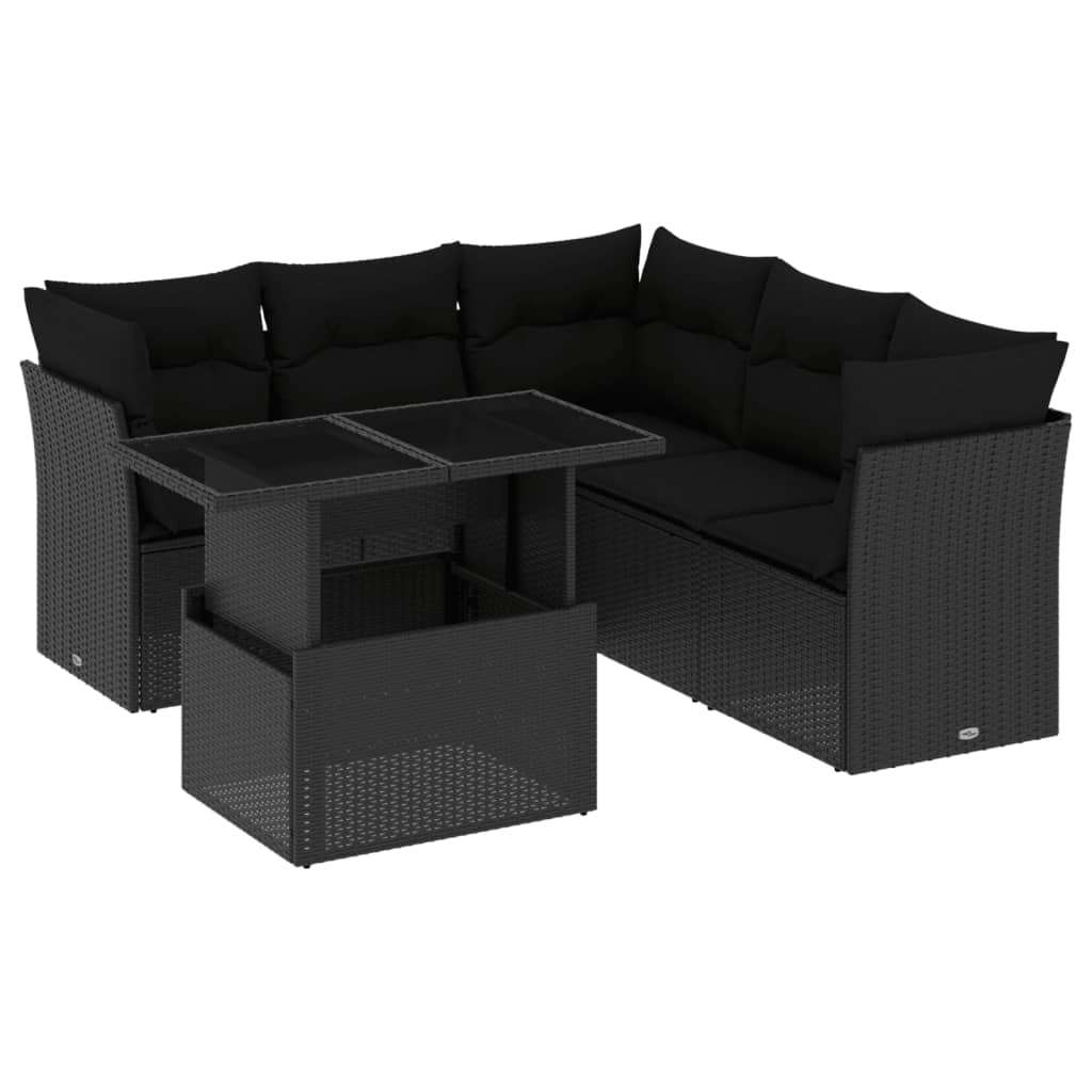 Set mobilier de grădină cu perne, 6 piese, negru, poliratan GartenMobel Dekor