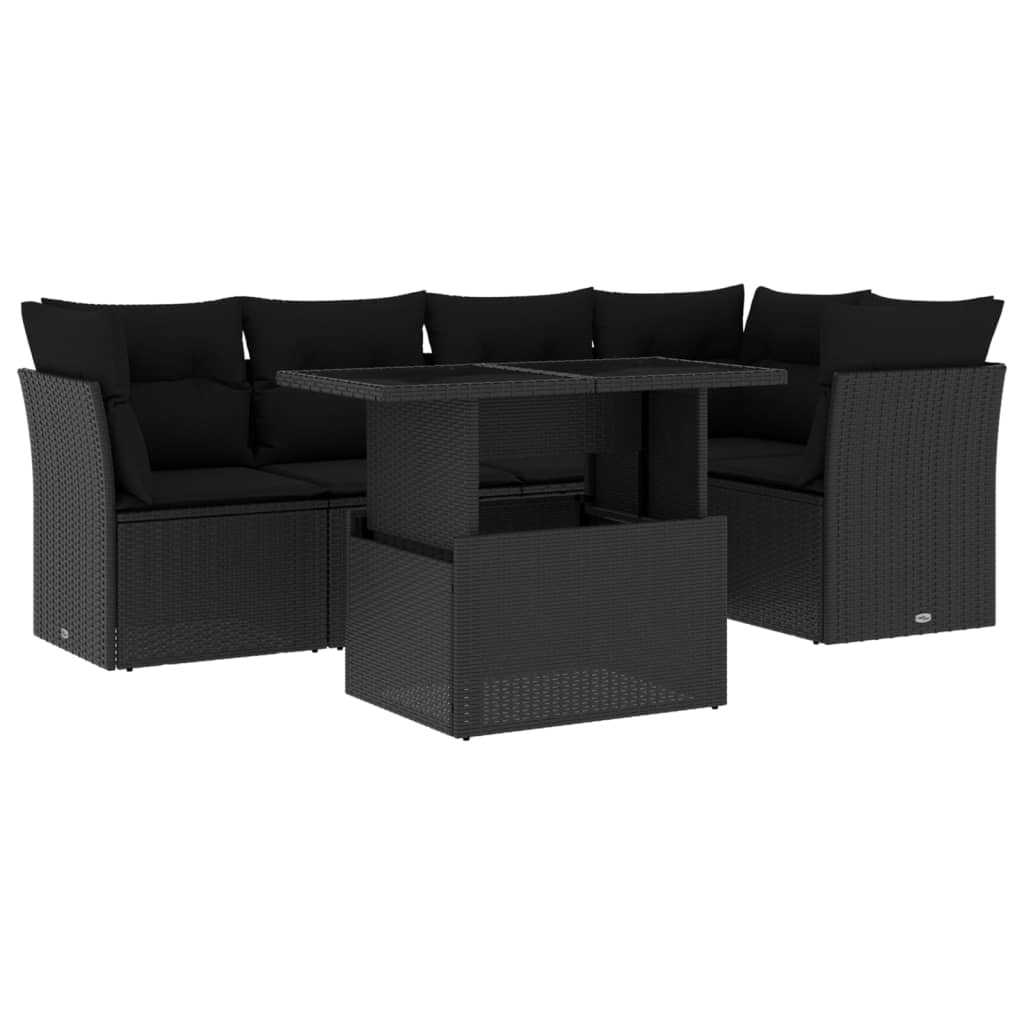 Set mobilier de grădină cu perne, 6 piese, negru, poliratan GartenMobel Dekor