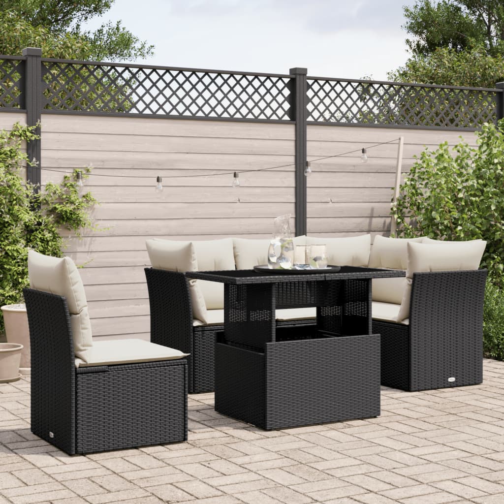 Set mobilier de grădină cu perne, 6 piese, negru, poliratan GartenMobel Dekor
