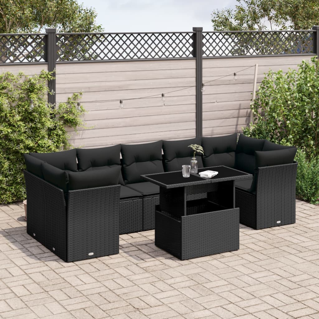 Set mobilier de grădină cu perne, 8 piese, negru, poliratan GartenMobel Dekor