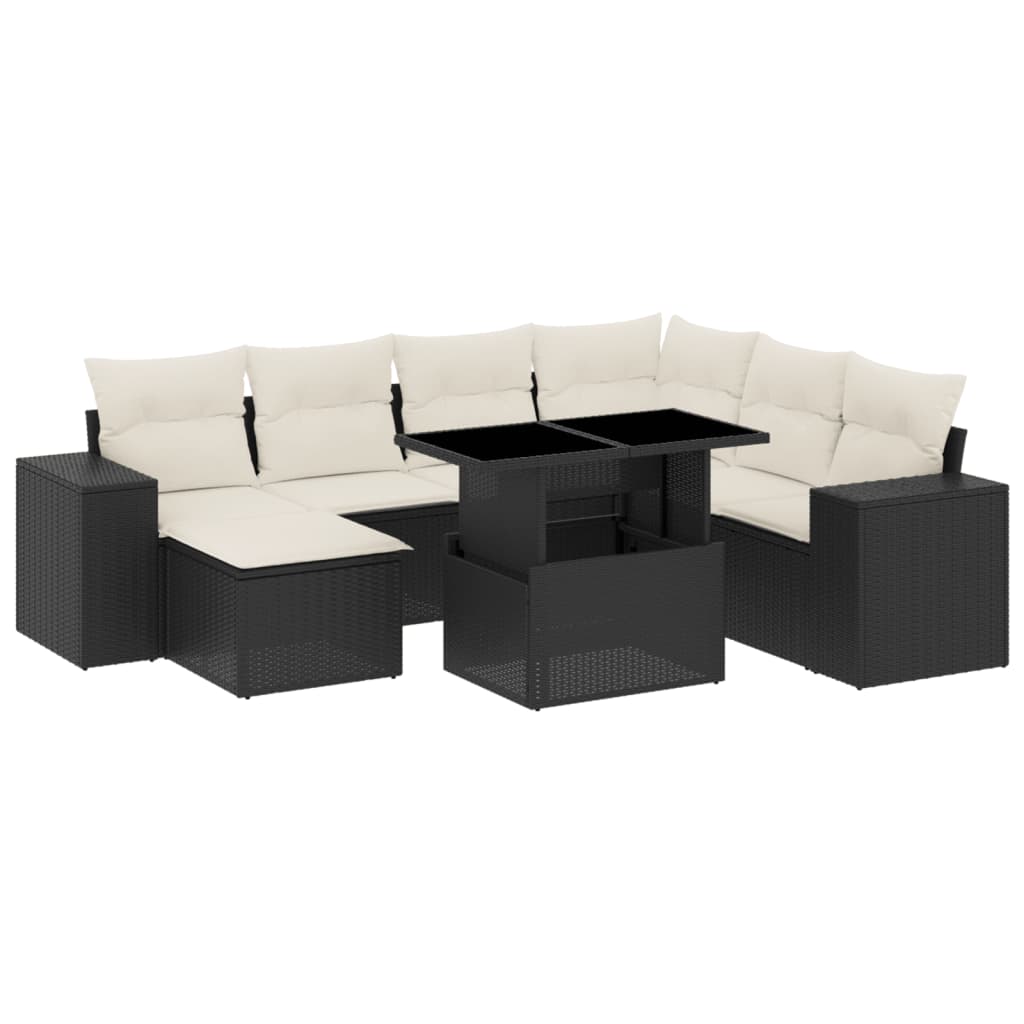 Set mobilier de grădină cu perne, 8 piese, negru, poliratan GartenMobel Dekor