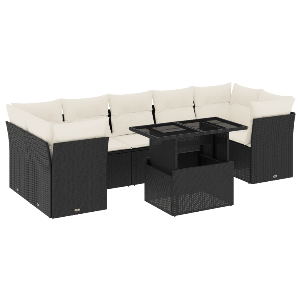 Set mobilier de grădină cu perne, 8 piese, negru, poliratan GartenMobel Dekor