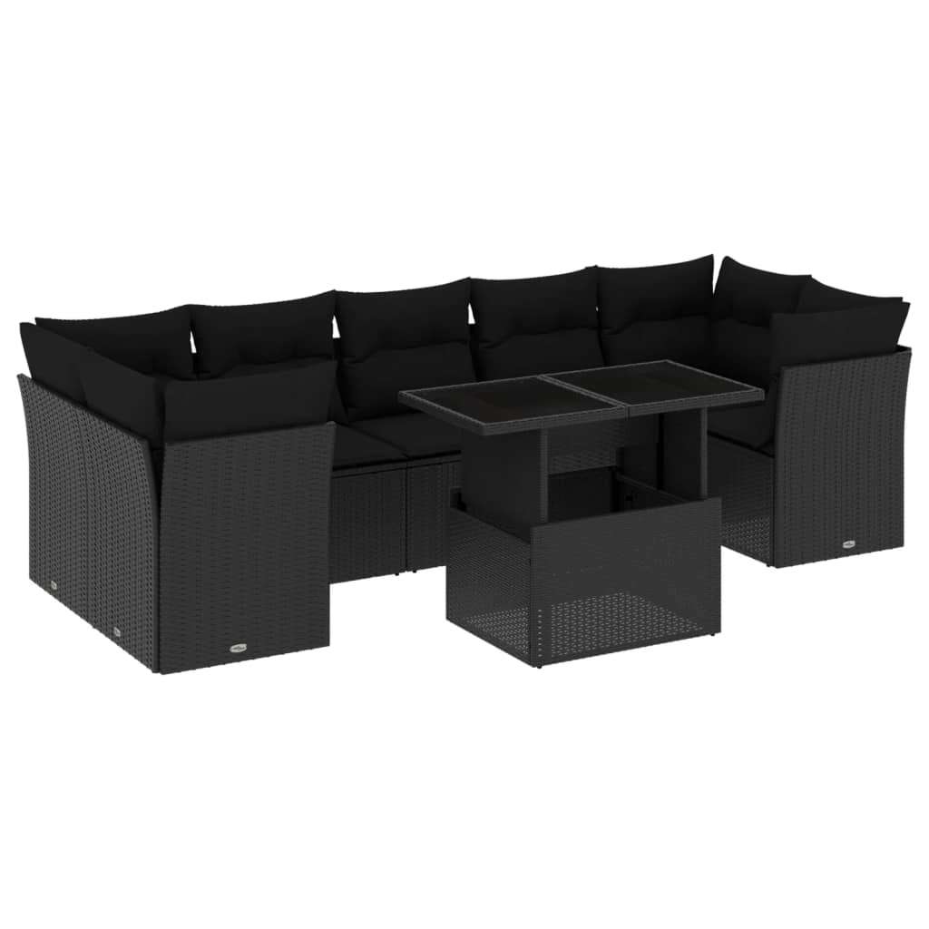 Set mobilier de grădină cu perne, 8 piese, negru, poliratan GartenMobel Dekor