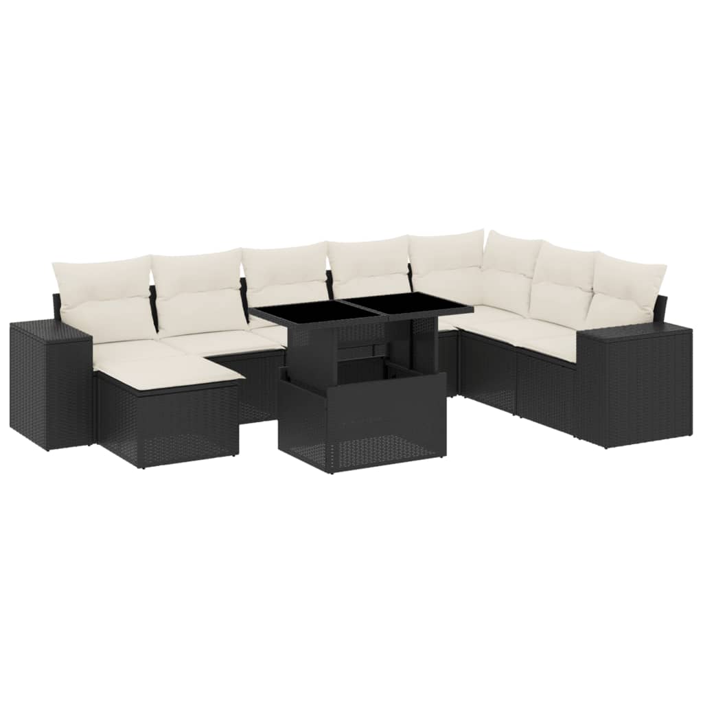 Set mobilier de grădină cu perne, 9 piese, negru, poliratan GartenMobel Dekor