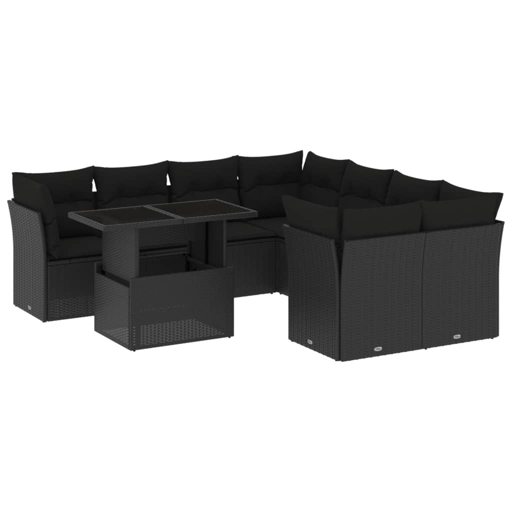 Set mobilier de grădină cu perne, 9 piese, negru, poliratan GartenMobel Dekor