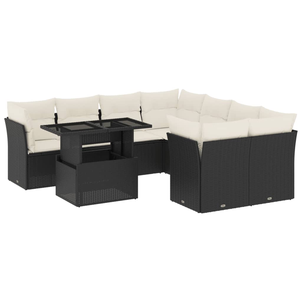 Set mobilier de grădină cu perne, 9 piese, negru, poliratan GartenMobel Dekor