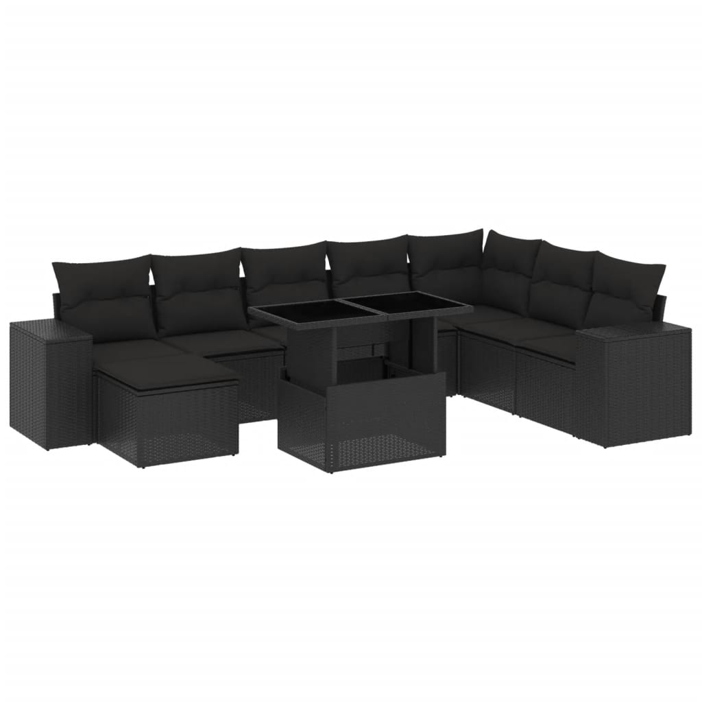 Set mobilier de grădină cu perne, 9 piese, negru, poliratan GartenMobel Dekor