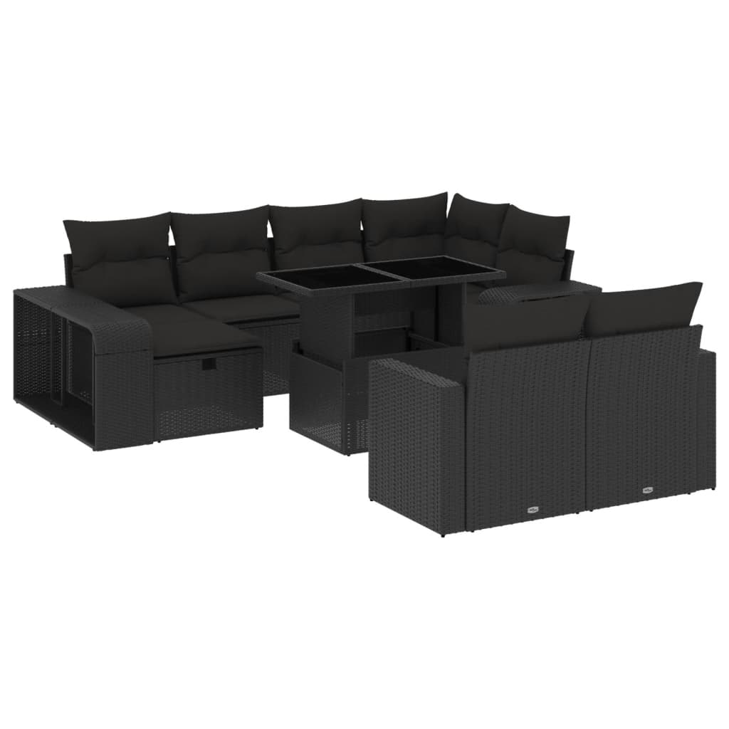 Set canapele de grădină cu perne, 11 piese, negru, poliratan GartenMobel Dekor