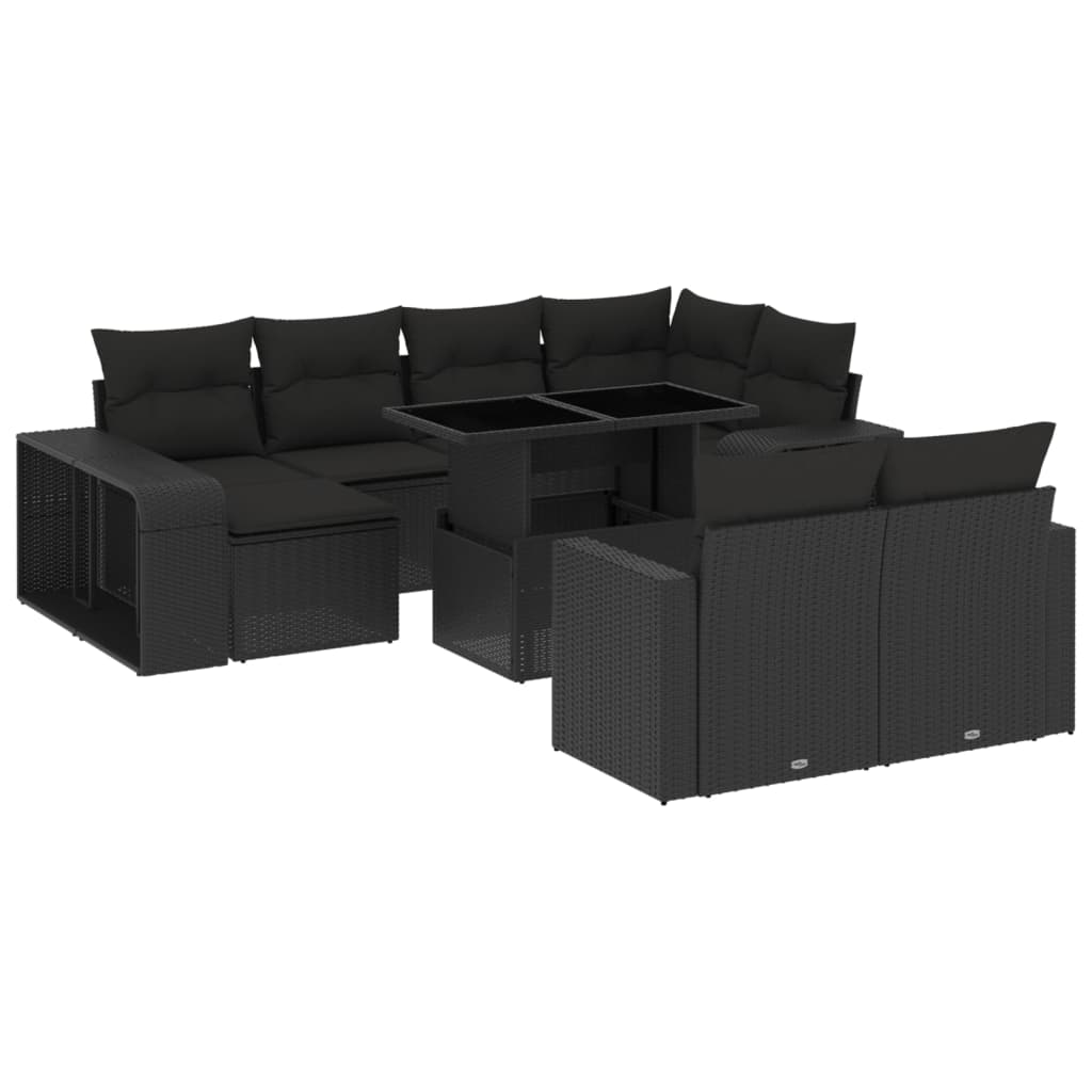 Set canapele de grădină cu perne, 11 piese, negru, poliratan GartenMobel Dekor