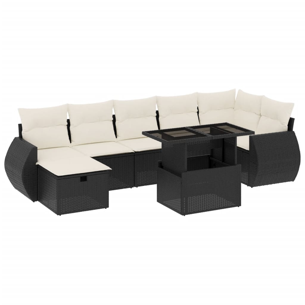 Set mobilier de grădină cu perne, 8 piese, negru, poliratan GartenMobel Dekor