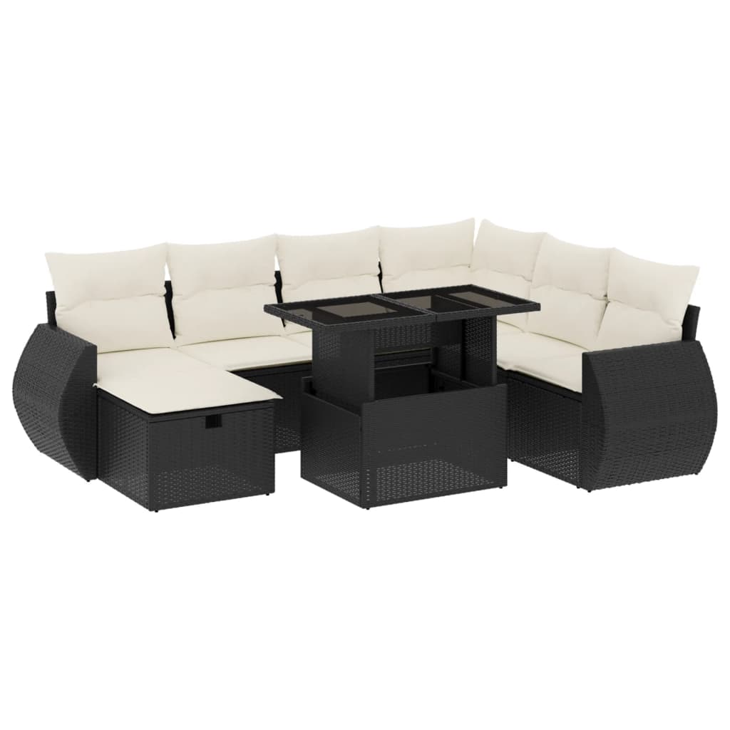 Set mobilier de grădină cu perne, 8 piese, negru, poliratan GartenMobel Dekor