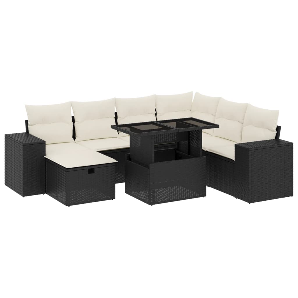 Set mobilier de grădină cu perne, 8 piese, negru, poliratan GartenMobel Dekor