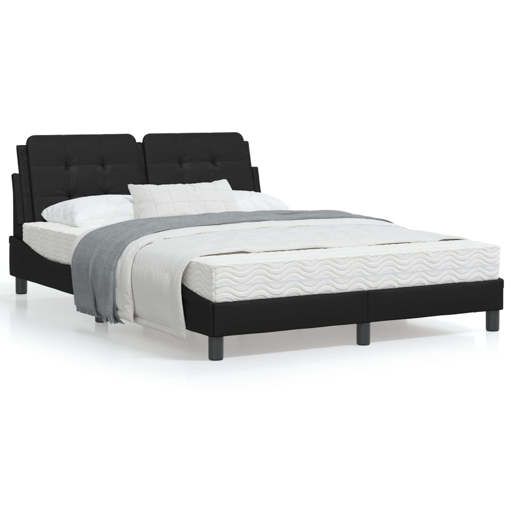 Pat cu saltea, negru, 140x190 cm, piele ecologică GartenMobel Dekor