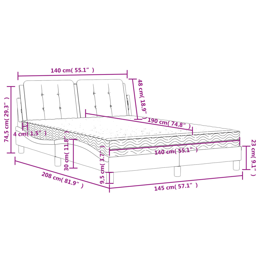 Pat cu saltea, negru, 140x190 cm, piele ecologică GartenMobel Dekor