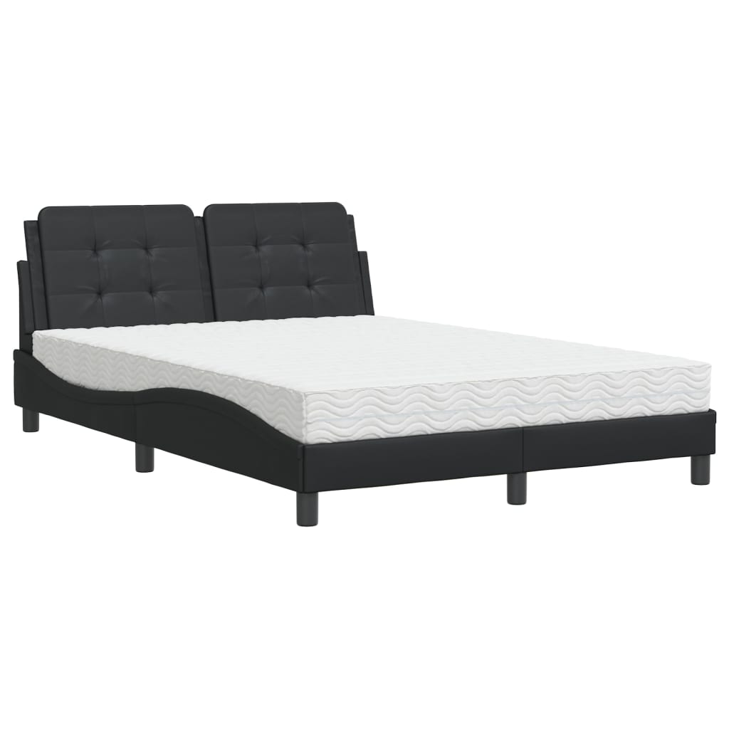 Pat cu saltea, negru, 140x190 cm, piele ecologică GartenMobel Dekor