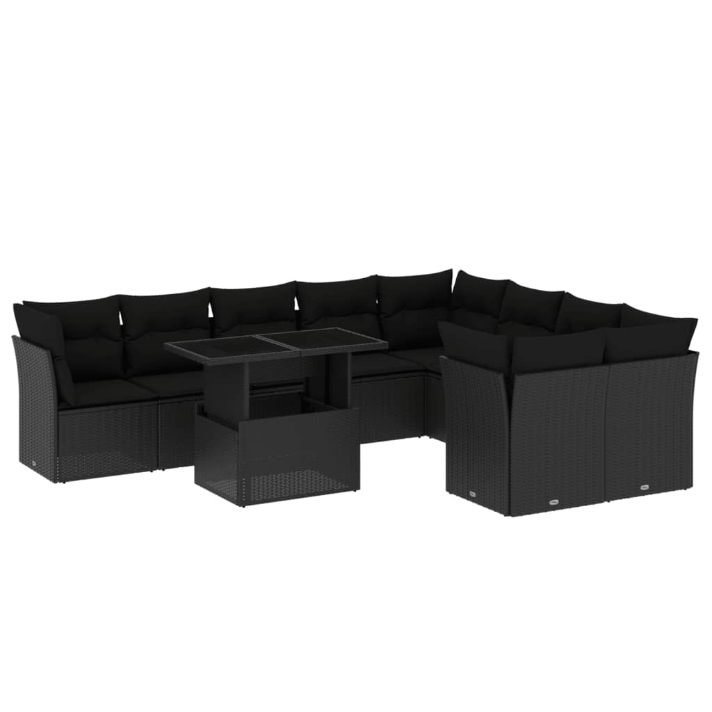 Set canapele de grădină cu perne, 10 piese, negru, poliratan GartenMobel Dekor