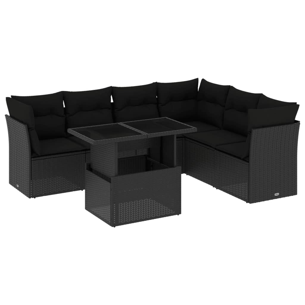 Set canapele de grădină cu perne, 7 piese, negru, poliratan GartenMobel Dekor