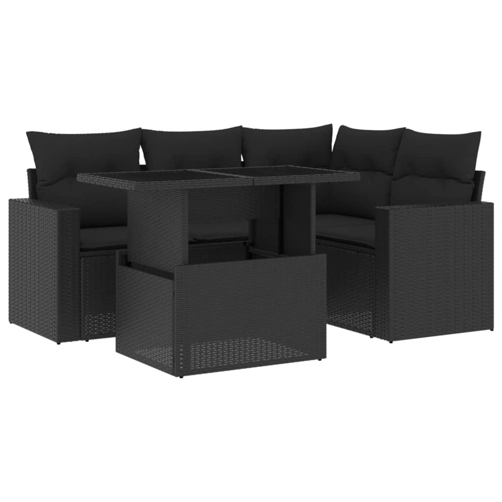 Set mobilier de grădină cu perne, 5 piese, negru, poliratan GartenMobel Dekor