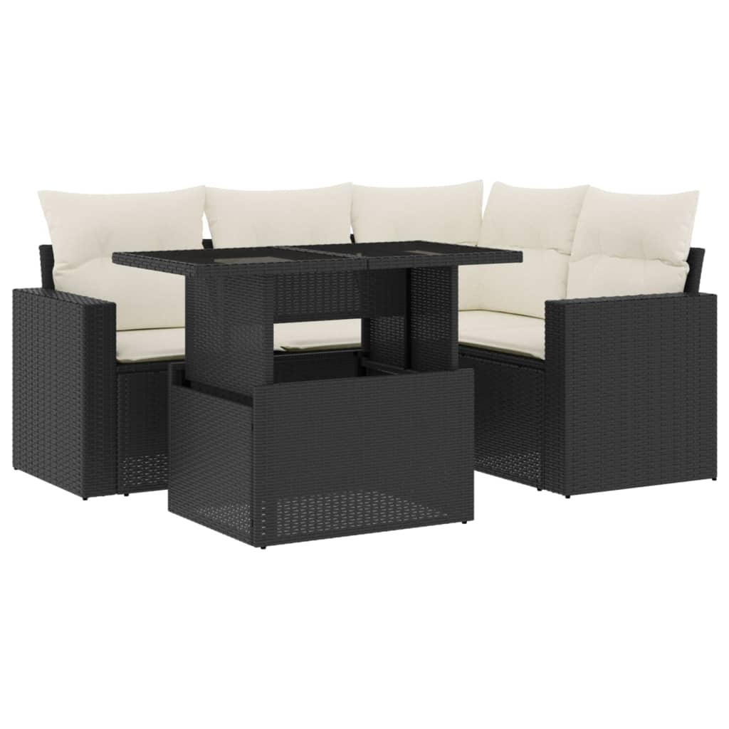 Set mobilier de grădină cu perne, 5 piese, negru, poliratan GartenMobel Dekor