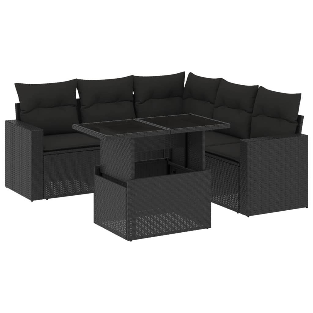 Set mobilier de grădină cu perne, 6 piese, negru, poliratan GartenMobel Dekor