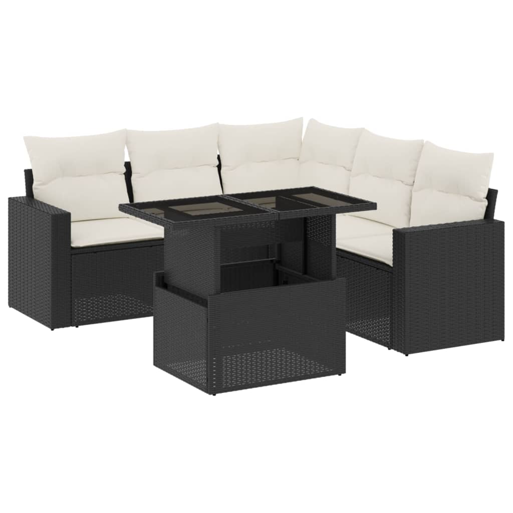 Set mobilier de grădină cu perne, 6 piese, negru, poliratan GartenMobel Dekor