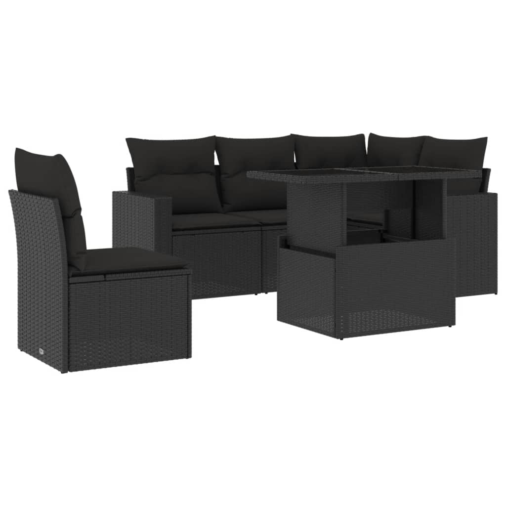 Set mobilier de grădină cu perne, 6 piese, negru, poliratan GartenMobel Dekor