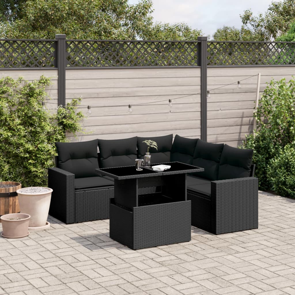Set mobilier de grădină cu perne, 6 piese, negru, poliratan GartenMobel Dekor
