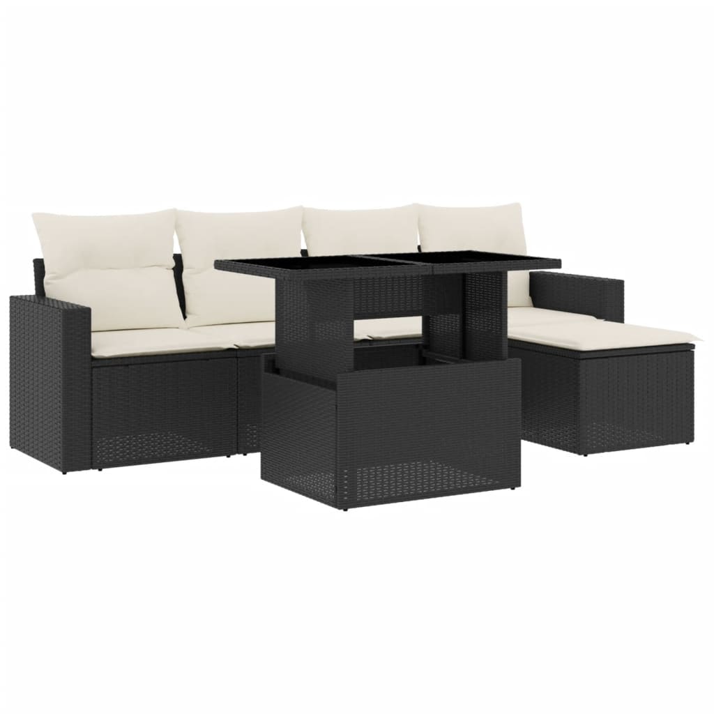 Set mobilier de grădină cu perne, 6 piese, negru, poliratan GartenMobel Dekor