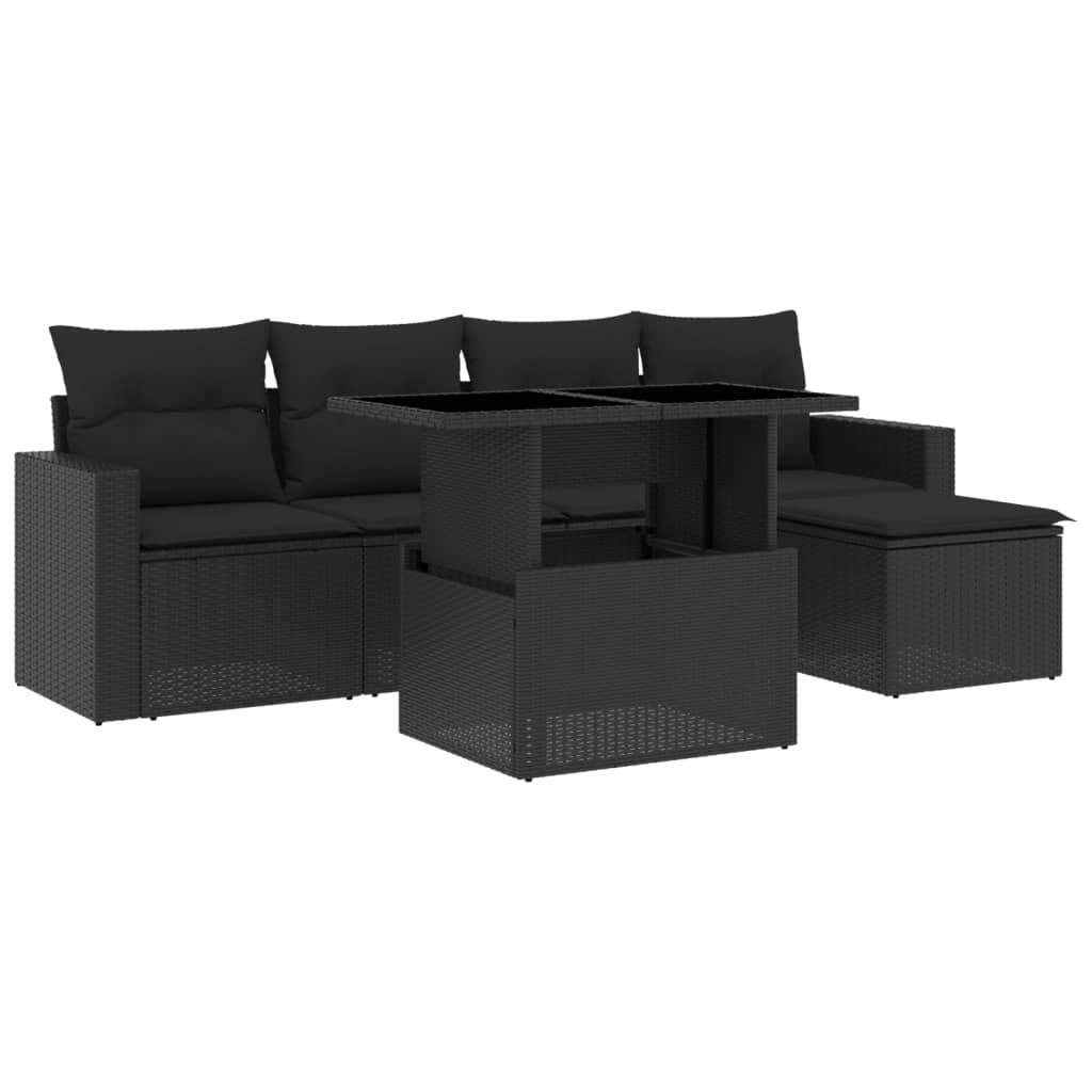 Set mobilier de grădină cu perne, 6 piese, negru, poliratan GartenMobel Dekor