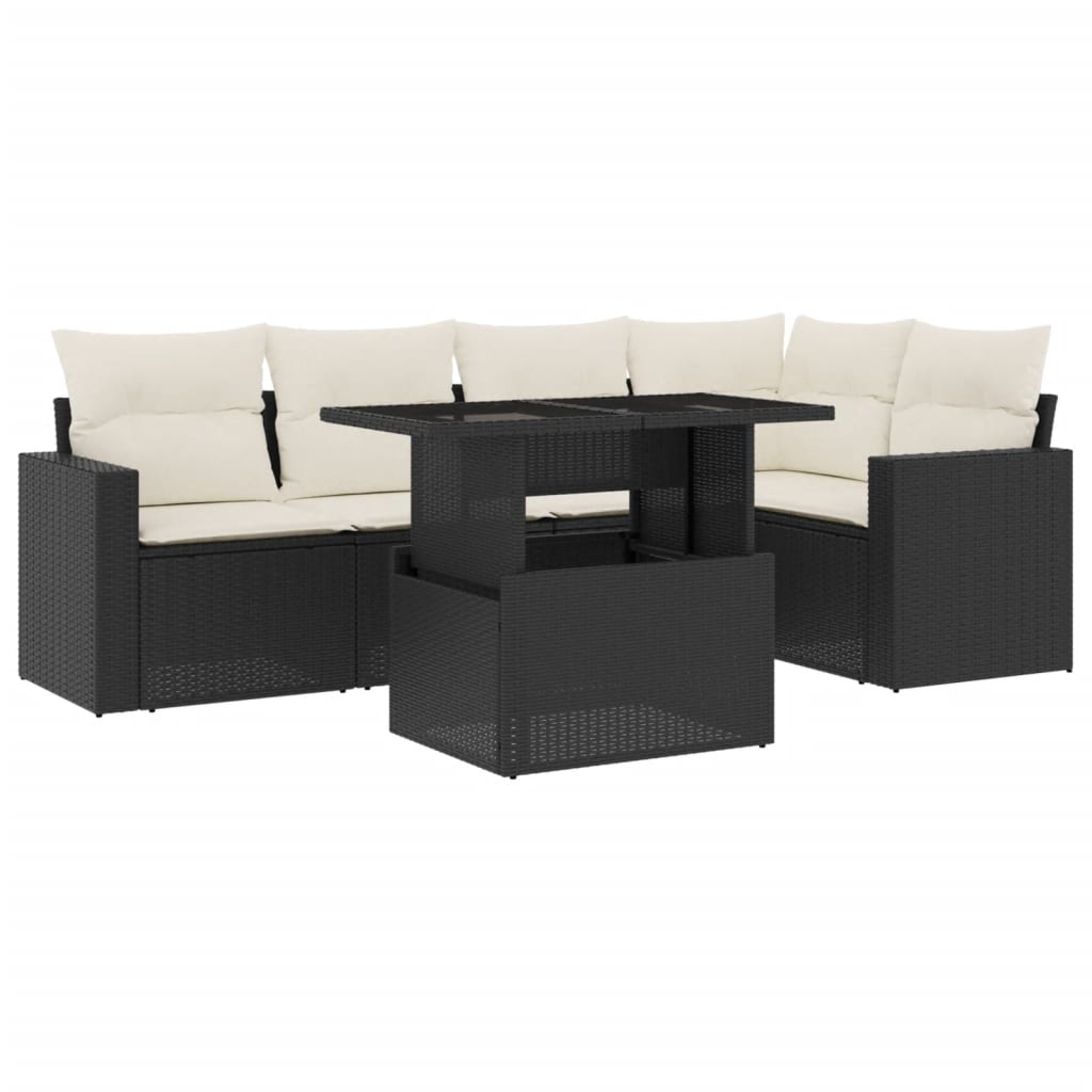 Set mobilier de grădină cu perne, 6 piese, negru, poliratan GartenMobel Dekor