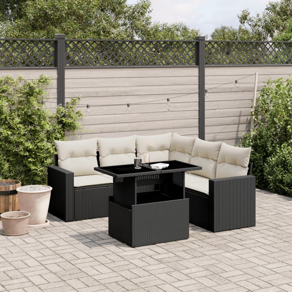Set mobilier de grădină cu perne, 6 piese, negru, poliratan GartenMobel Dekor