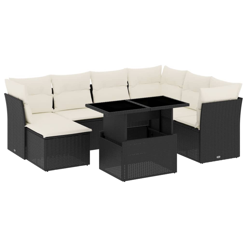 Set mobilier de grădină cu perne, 8 piese, negru, poliratan GartenMobel Dekor