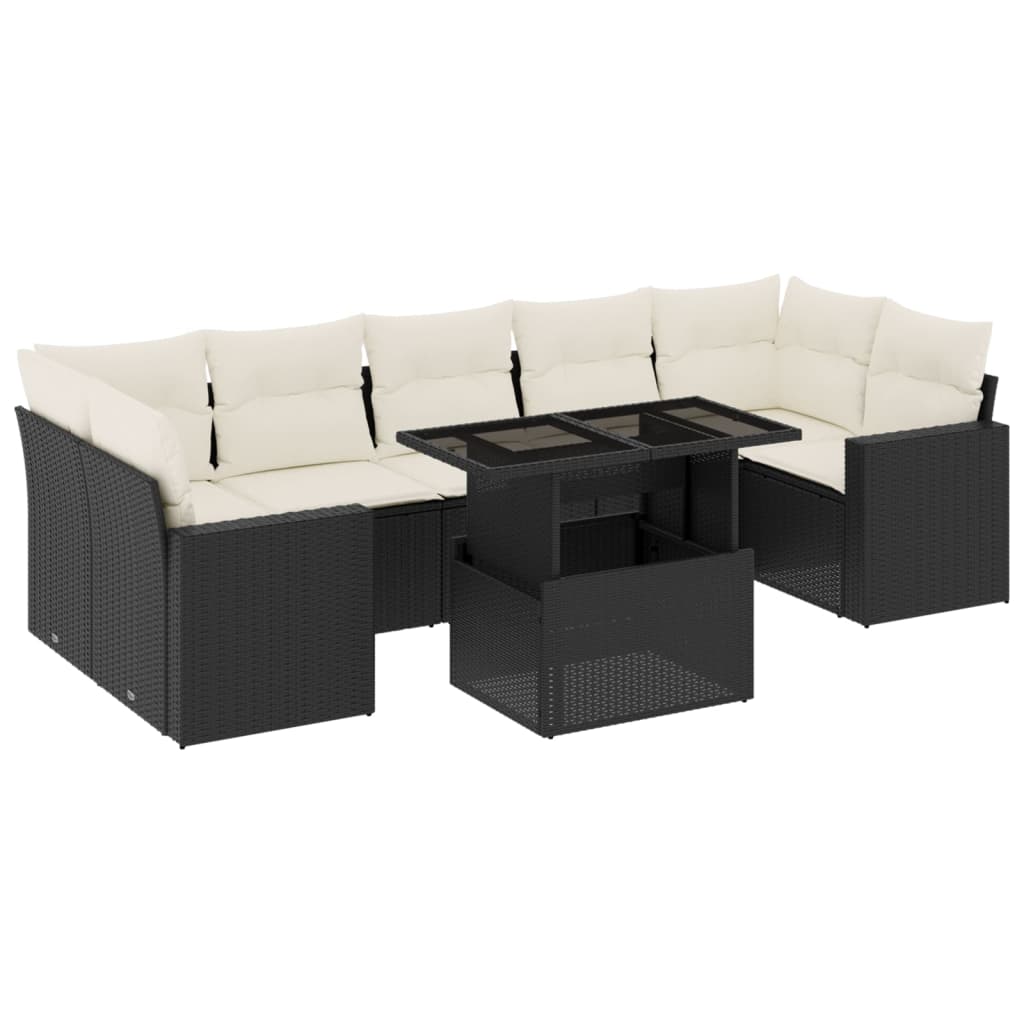 Set mobilier de grădină cu perne, 8 piese, negru, poliratan GartenMobel Dekor