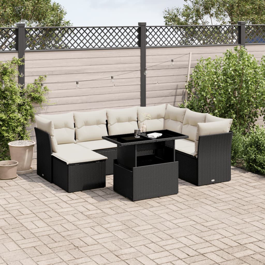 Set mobilier de grădină cu perne, 8 piese, negru, poliratan GartenMobel Dekor